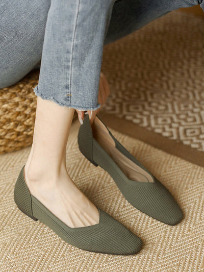 Solid Color Square-Toe Flats Shoes