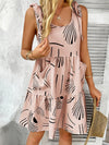 A-Line Loose Contrast Color Pleated Pockets Printed Tied Spaghetti-Neck Mini Dresses