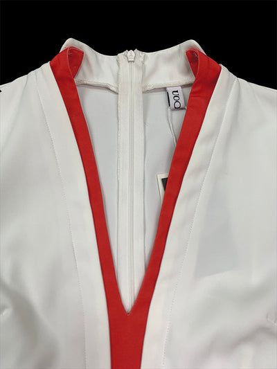 Bodycon Long Sleeves Contrast Color Elasticity Pleated Split-Joint Deep V-Neck Maxi Dresses