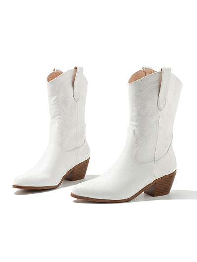 Pointed-Toe Split-Joint Boots Pumps