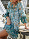 A-Line Loose Contrast Color Flower Print Pleated V-Neck Mini Dresses