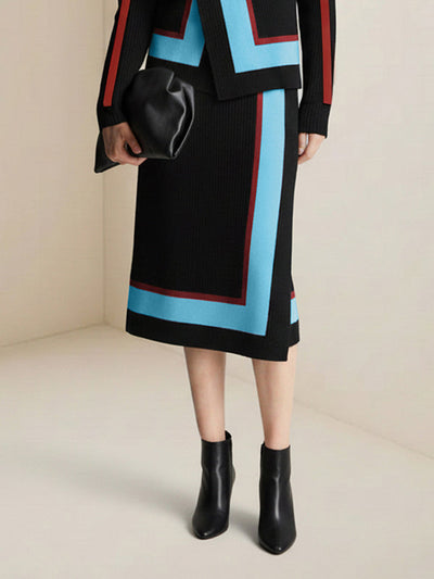 Irregularity Asymmetric Contrast Color Split-Joint Skirts Bottoms