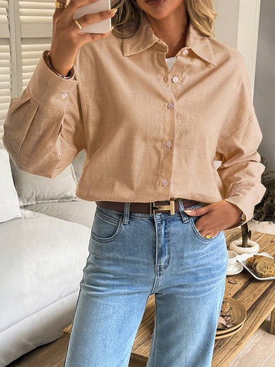 Long Sleeves Loose Buttoned Solid Color Lapel Blouses&Shirts Tops