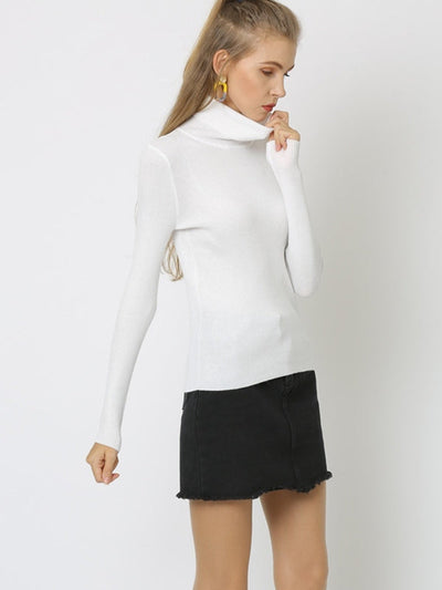 10 Colors Simple Knitting Solid Color High-Neck Pullover