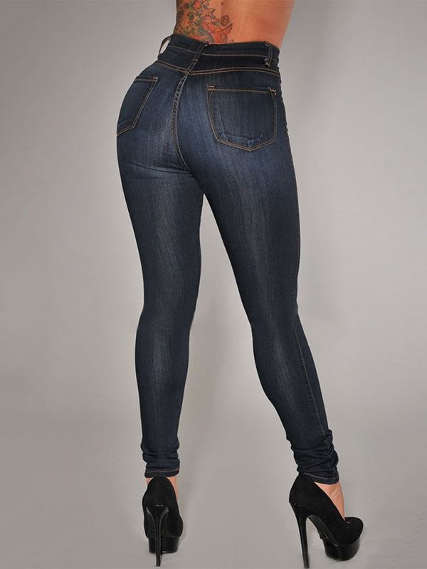 Skinny Leg High-Waisted Split-Joint Jean Pants Bottoms