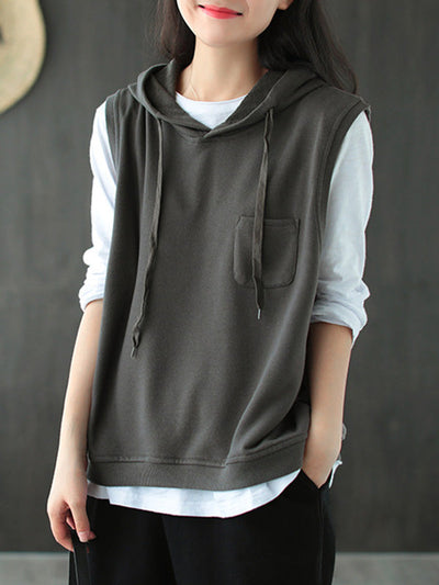 Artistic Retro Solid Hooded Vest