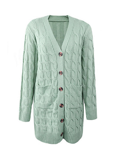 Urban Simple Loose Buttoned Solid Color Jacquard Cardigan Coat