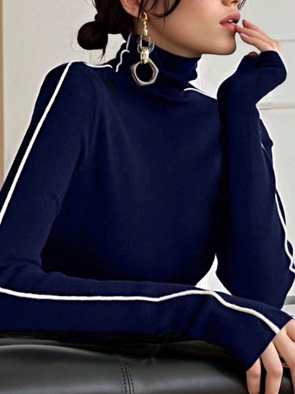 Long Sleeves Skinny Solid Color High Neck T-Shirts Tops