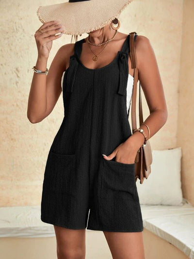 Loose Sleeveless Solid Color U-Neck Rompers