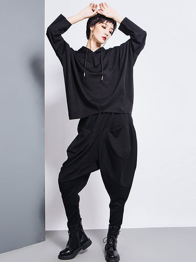 Casual Loose Split-Joint Solid Color High-Waisted Harem Pants