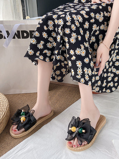 Bowknot Gauze Open Toe Split-Joint Slippers