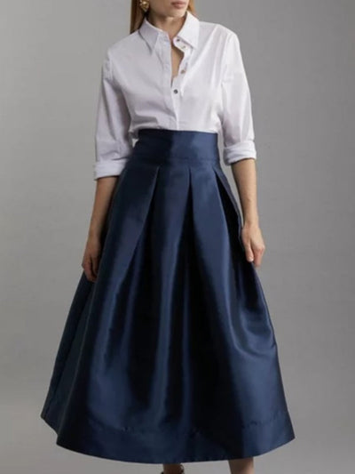 A-Line High Waisted Pleated Solid Color Zipper Skirts Bottoms