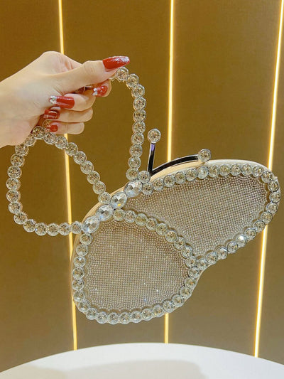 Irregularity Bow-Embellished Rhine Stones Shiny Zipper Evening Bags & Clutches Mini Bags