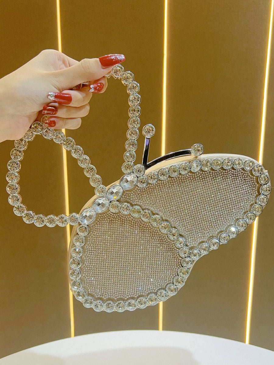 Irregularity Bow-Embellished Rhine Stones Shiny Zipper Evening Bags & Clutches Mini Bags