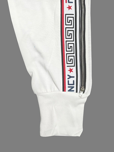 Long Sleeves Letter Print Split-Side Zipper Hooded Jackets+Pants Two Pieces Set