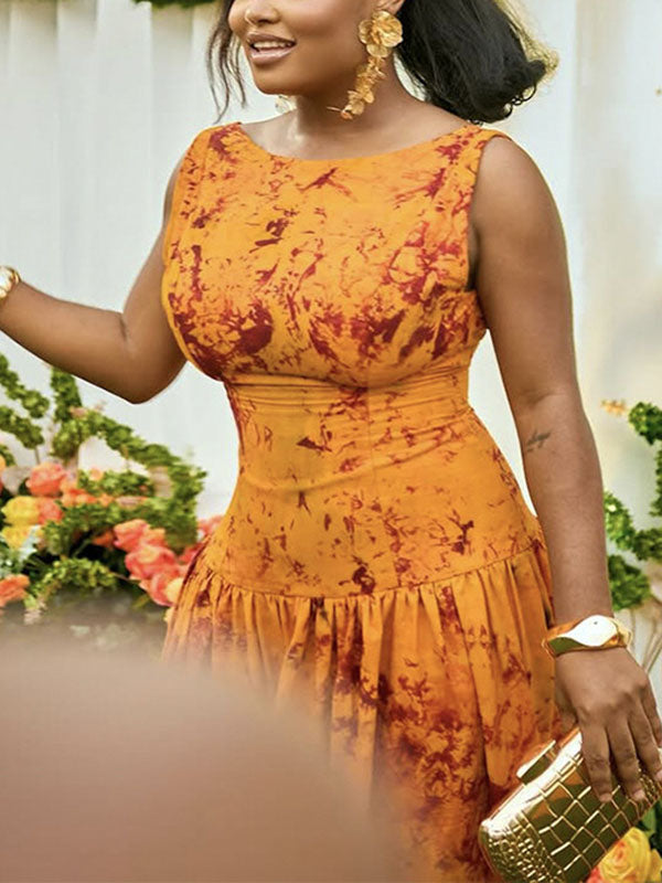 Bodycon Sleeveless Pleated Zipper Round-Neck Maxi Dresses