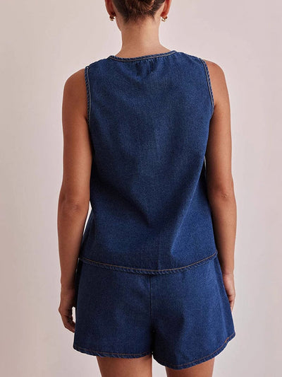 Loose Sleeveless Lace-Up Split-Joint Round-Neck Vest Top