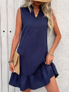 A-Line Loose Pleated Solid Color Split-Joint V-Neck Mini Dresses