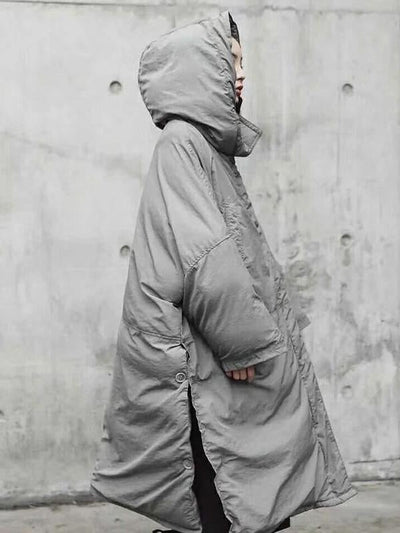 Super Loose Quilted Split-side With-hat Outwear Outerwear Long Coat