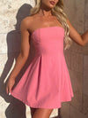 A-Line Loose Backless Pleated Solid Color Split-Joint Tied Tube Mini Dresses