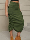 A-Line Buttoned Drawstring Pockets Solid Color Split-Side Skirts Bottoms