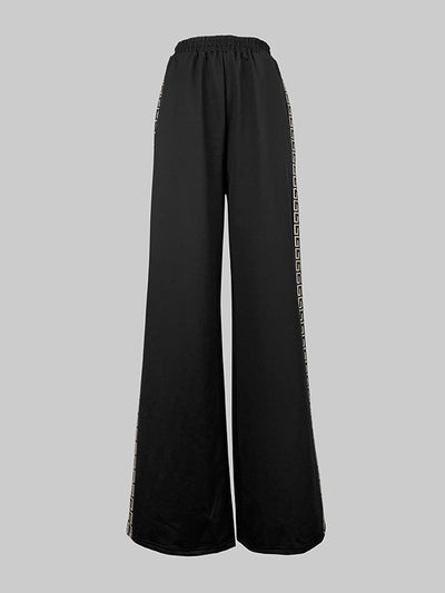 Loose Printed Solid Color Casual Pants Bottoms Trousers