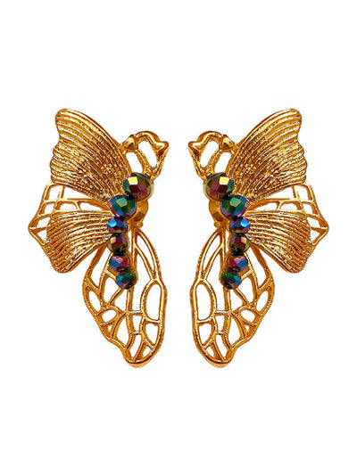 Butterfly Shape Rhine Stones Drop Earrings