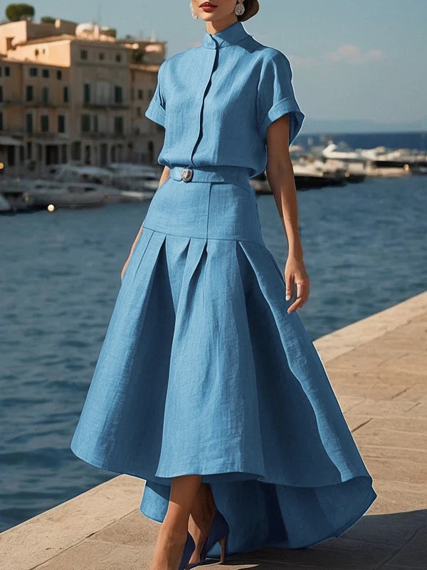 Loose Short Sleeves Solid Color Mock Neck Blouses&Shirts Tops