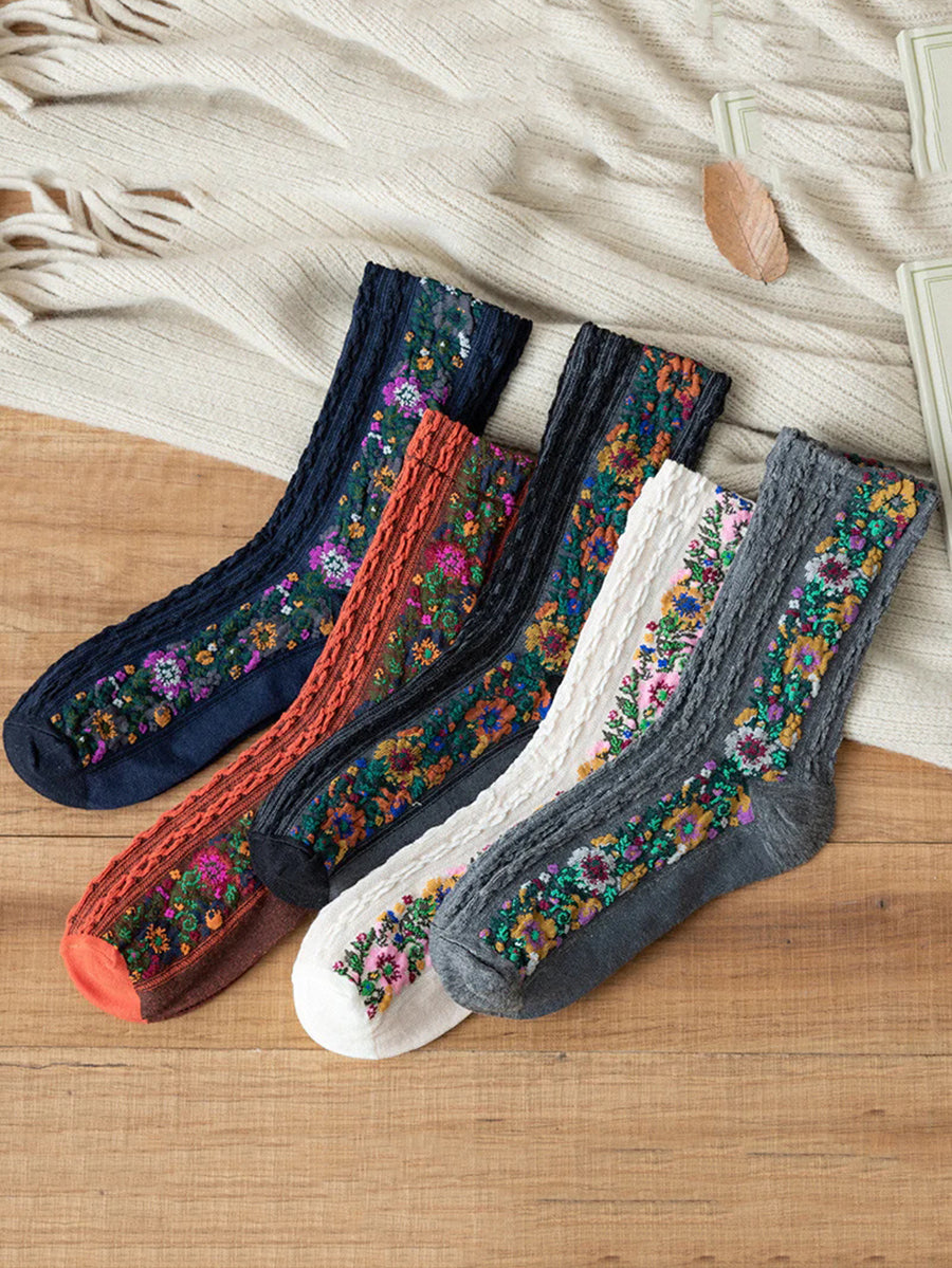 Retro Floral Jacquard Socks