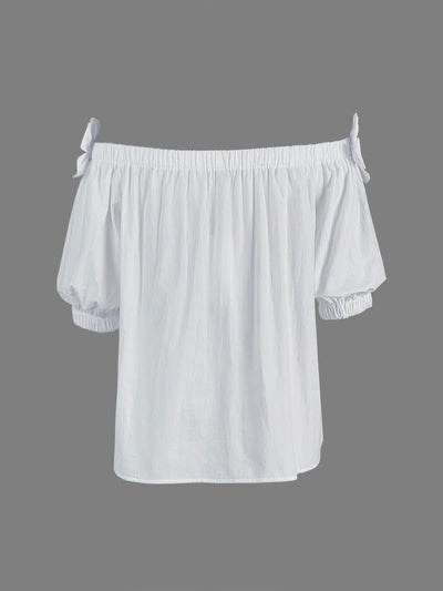 Loose Applique Solid Color Three-Dimensional Flower Off-the-shoulder Blouses&shirts Tops