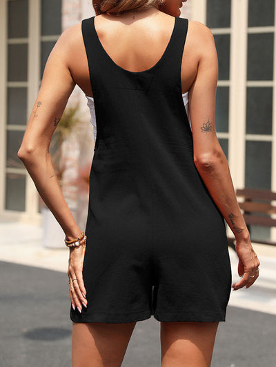 Loose Solid Color Round-Neck Rompers