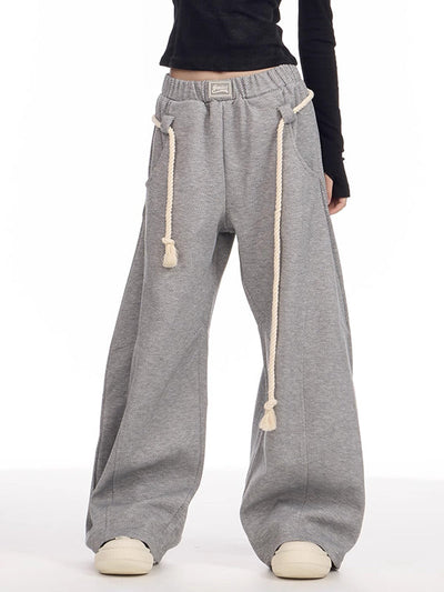 High Waisted Loose Drawstring Elasticity Pockets Solid Color Pants Trousers