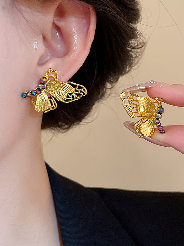 Butterfly Shape Rhine Stones Drop Earrings