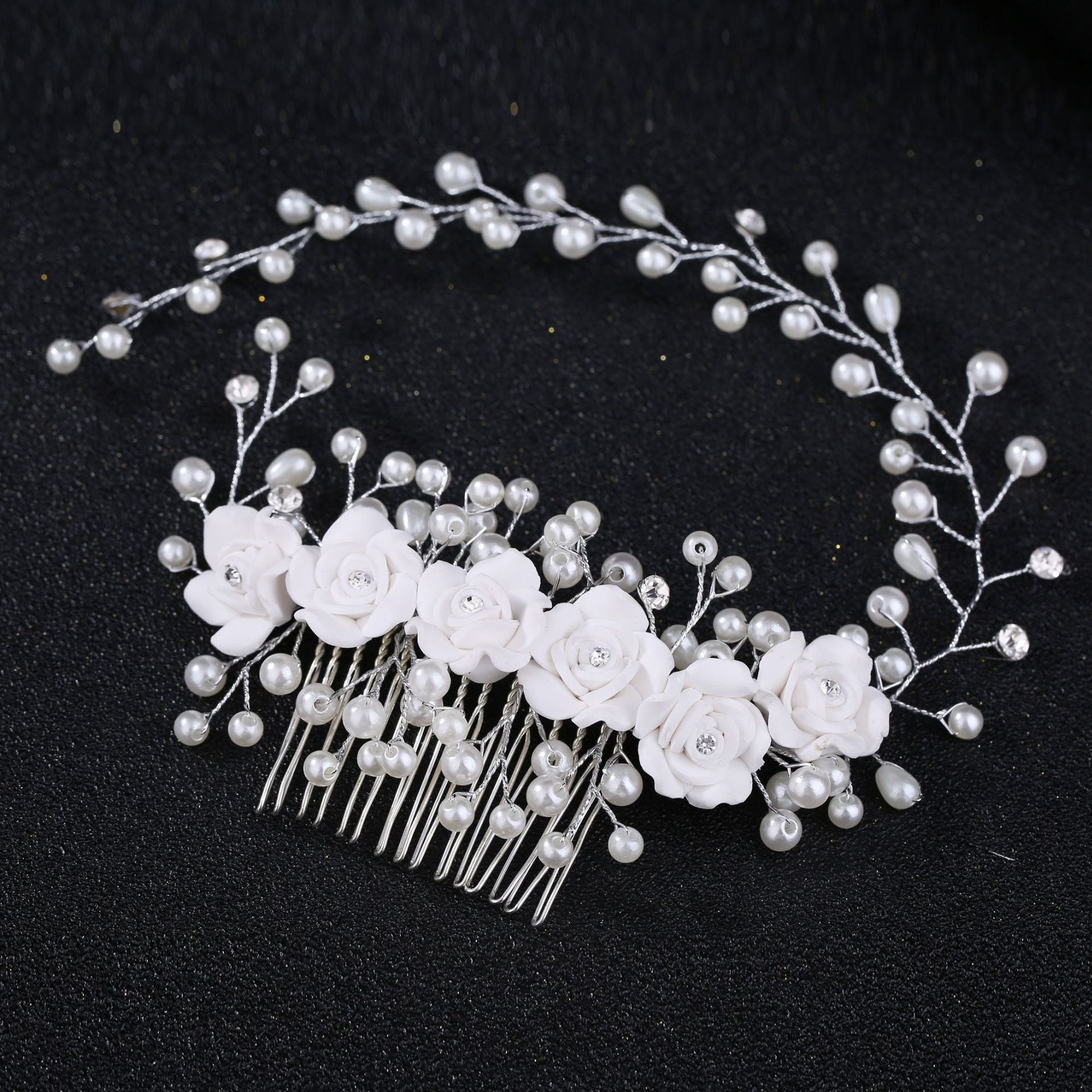 fashion bridal handmade pearl flower soft  flower hair comb