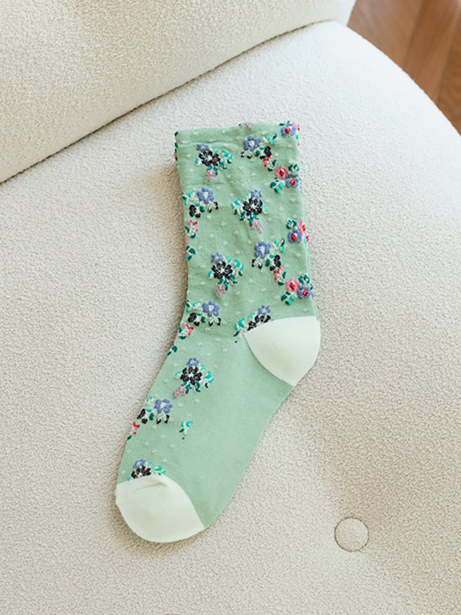 5 Pairs Spring Autumn National Vintage Artsy Jacquard Socks