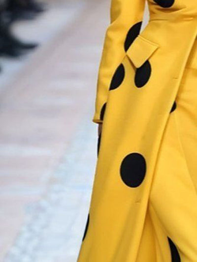Long Sleeves Loose Polka-Dot Split-Joint Lapel Woolen Coat