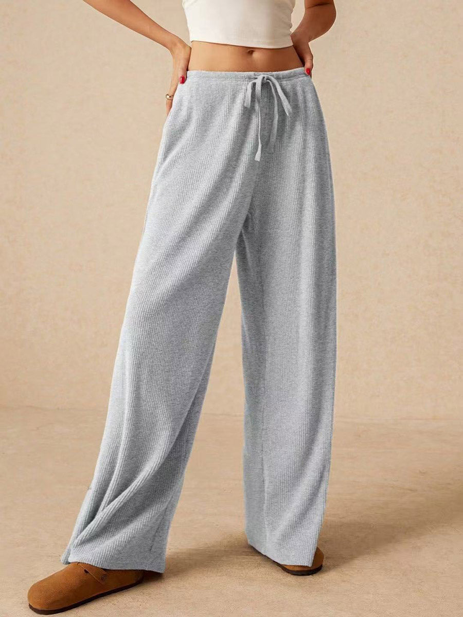 Elasticated Waist High Waisted Drawstring Solid Color Split-Joint Pants Trousers