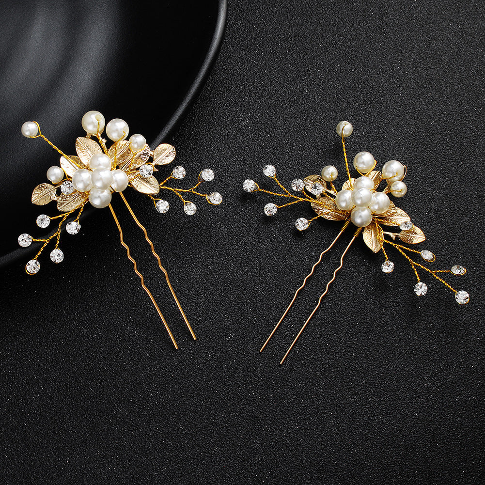 korean bridal headdress pearl u-shaped hairpin alloy flower hair beads
