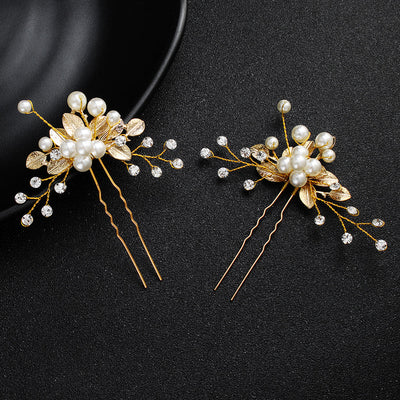 korean bridal headdress pearl u-shaped hairpin alloy flower hair beads