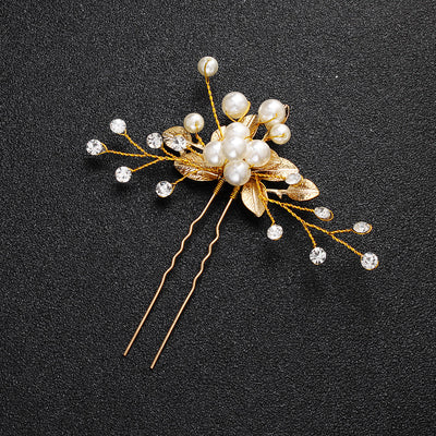 korean bridal headdress pearl u-shaped hairpin alloy flower hair beads
