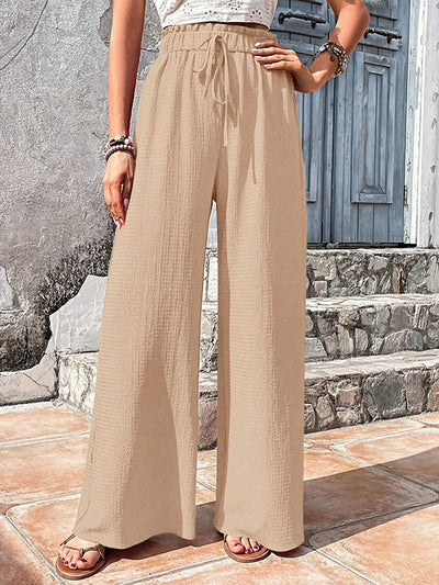Loose Wide Leg Drawstring Elasticity Solid Color Split-Joint Pants Trousers