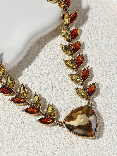 Chains Leaves Shape Rhine Stones Necklaces Accessories