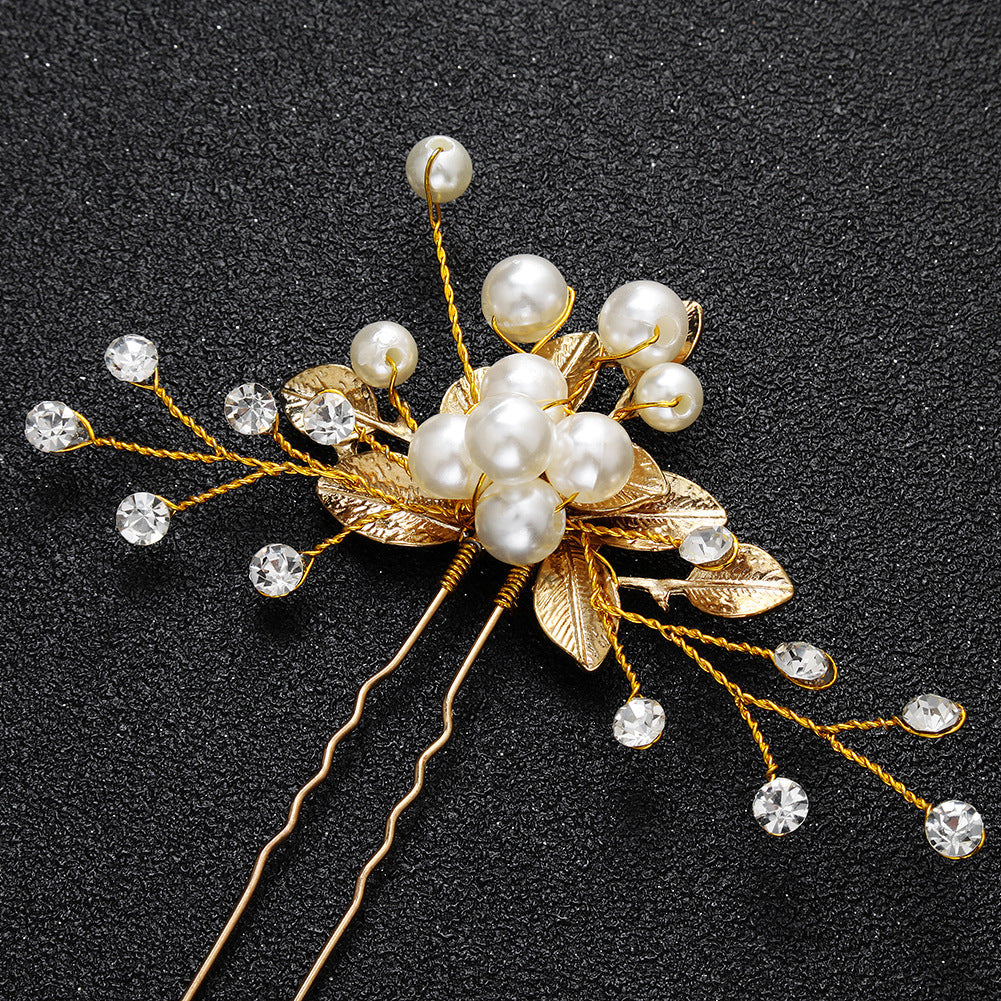 korean bridal headdress pearl u-shaped hairpin alloy flower hair beads