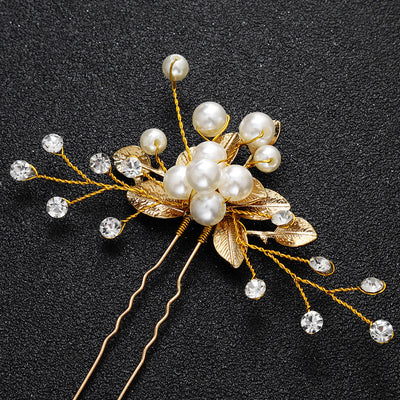 korean bridal headdress pearl u-shaped hairpin alloy flower hair beads