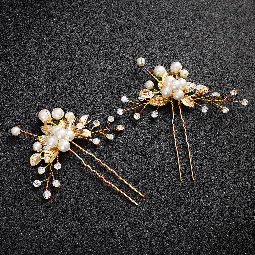 korean bridal headdress pearl u-shaped hairpin alloy flower hair beads