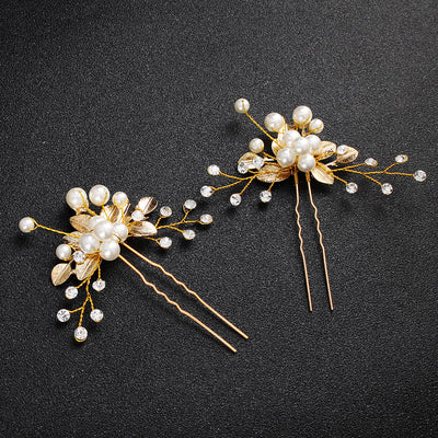 korean bridal headdress pearl u-shaped hairpin alloy flower hair beads