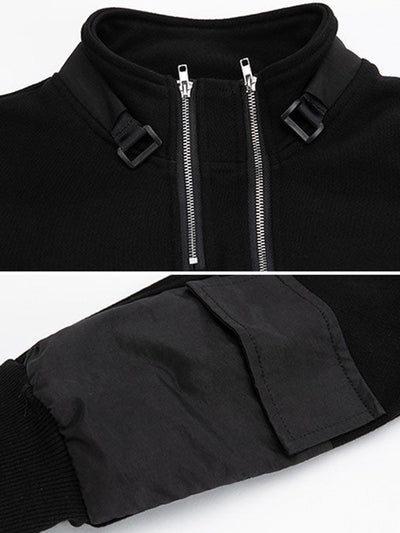 Casual Long Sleeves Loose Solid Color Zipper High-Neck Sweatshirt Tops