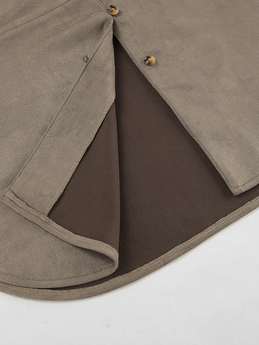 Long Sleeves Loose Buttoned Solid Color Split-Joint Lapel Blouses&Shirts Tops Outerwear