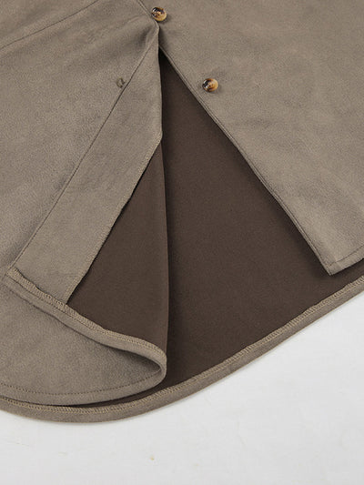 Long Sleeves Loose Buttoned Solid Color Split-Joint Lapel Blouses&Shirts Tops Outerwear