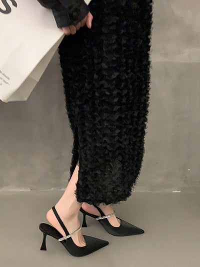 Belted Pointed-Toe Shiny Pumps